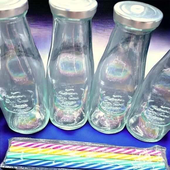Ernesto l Set of 4 l Drinking Jars w/ Lids & Straws l Glass l 14.5 oz. l NIB - Picture 8 of 12
